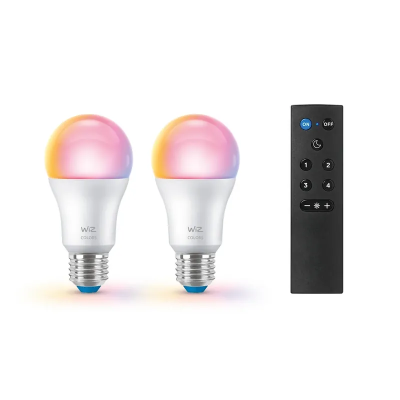 WiZ A60 LED mat WiFi E27 8,5W RGBW afstandsbediening set van 2 Flitsaanbieding