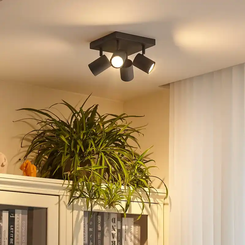Dagaanbieding Lindby plafondspot Jorell, zwart, 20 cm, 4-lamps.