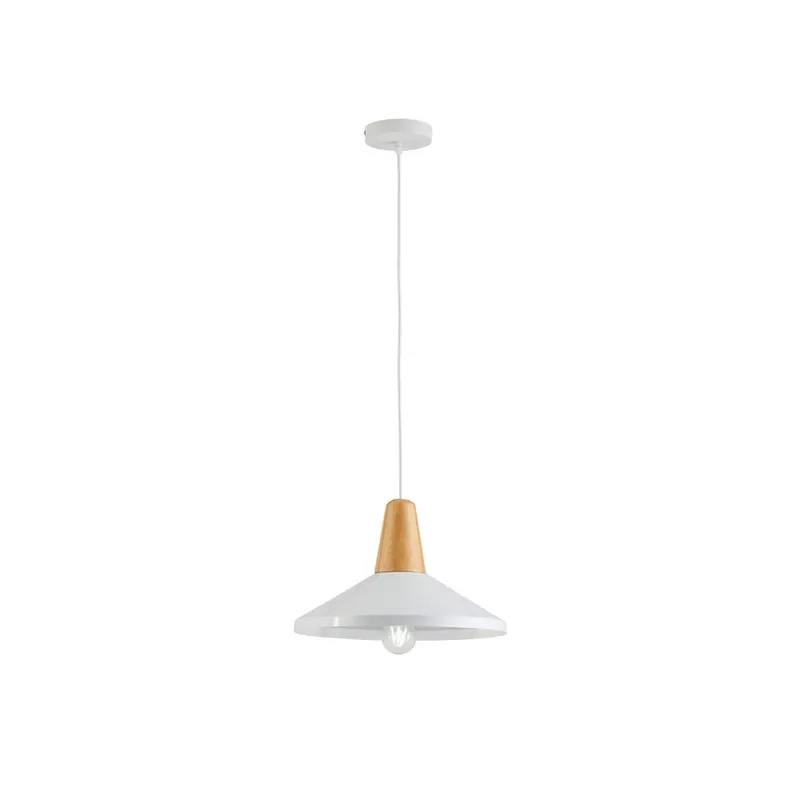 Hanglamp Tom met houtelement, wit Seizoensaanbieding