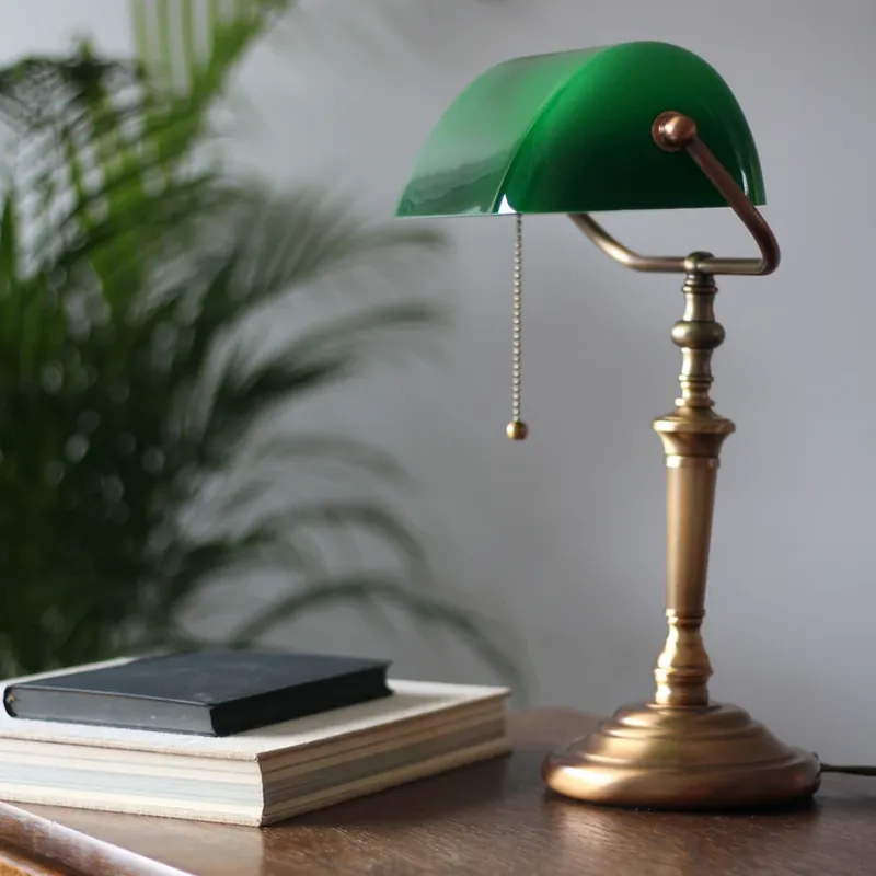 Bureaulamp Ancilla, glazen kap, brons/groen Premium