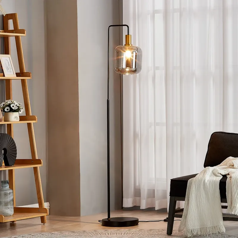Uitverkoop Vloerlamp Lindby Nimbora, 150 cm, zwart, glas, metaal