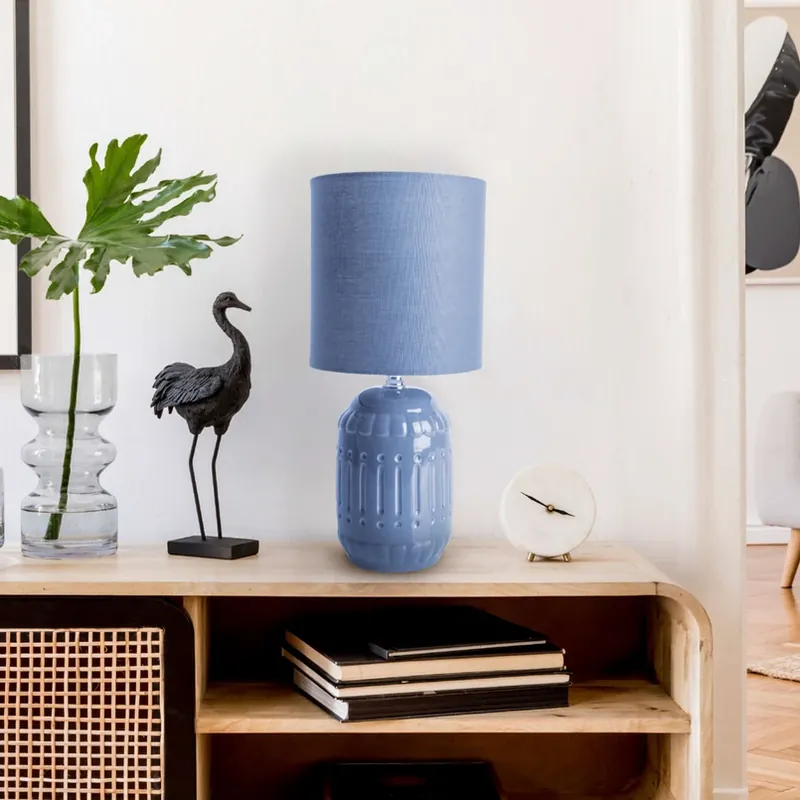 Lage Prijs Erida tafellamp, keramiek en textiel, lichtblauw