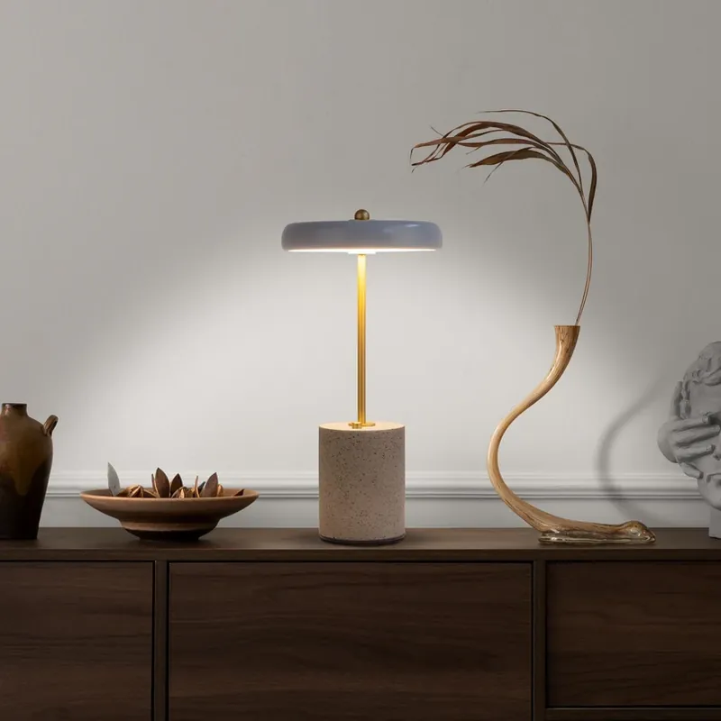 LED tafellamp Seta, accu, cement, kap grijs Koop Online