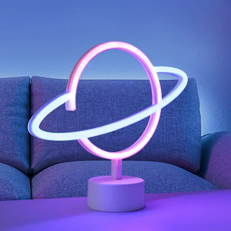 Direct Verzonden LED tafellamp Neon Saturn, op batterijen