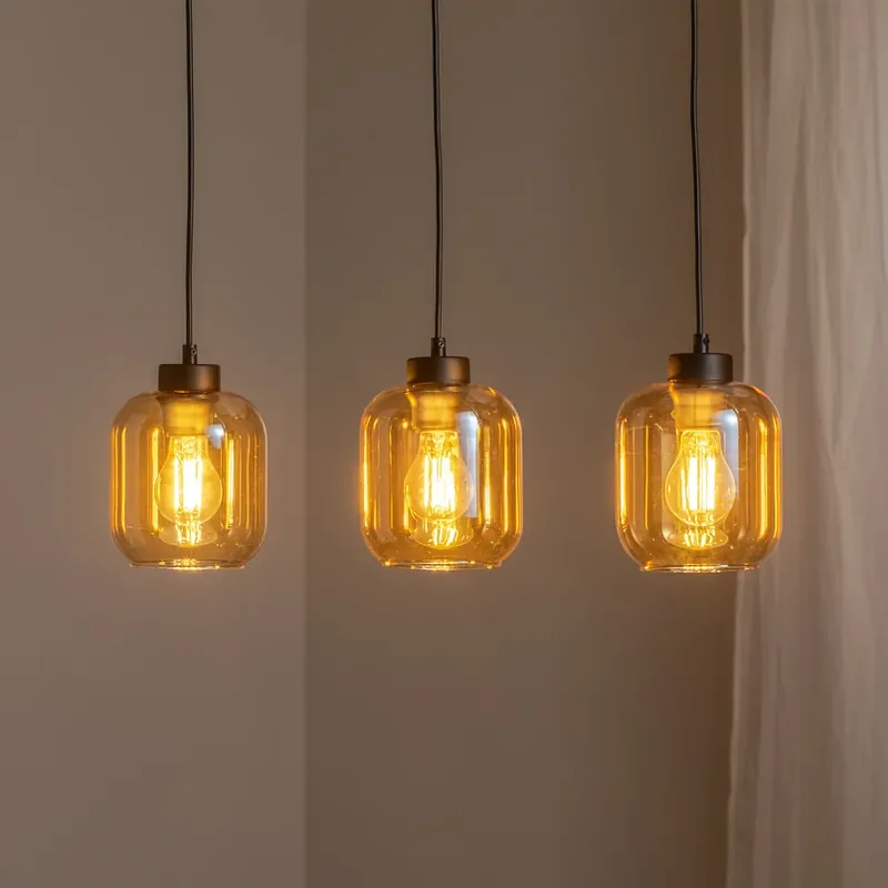 Hanglamp Sombra, amber, 3-lamps, langwerpig Koopje