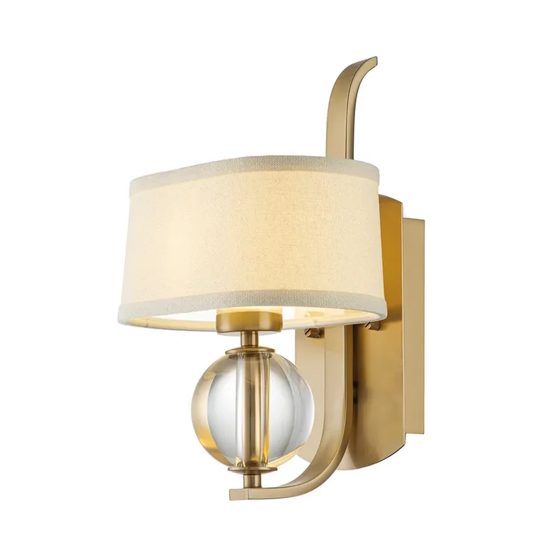 Wandlamp Gotham, stoffen kap, messing geborsteld Laatste Kans