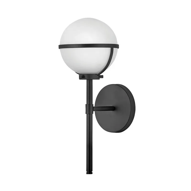 Badkamer wandlamp Hollis, zwart/opaal 1-lamp Voordeelprijs