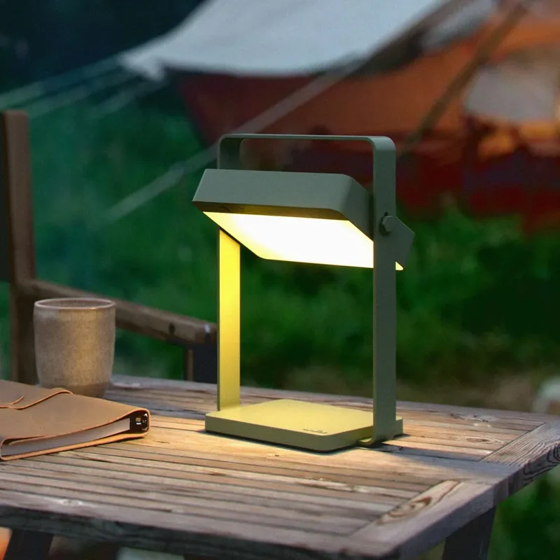 Aanbieding LED tafellamp Saulio, olijfgroen, IP44, aluminium, USB, accu