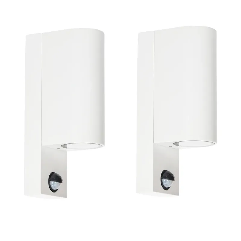 Prios buitenwandlamp Tetje, wit, rond, sensor, set van 2 Goedkoop