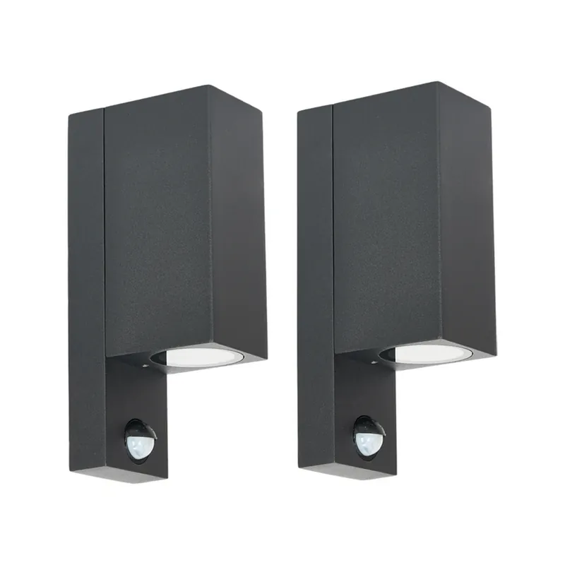 Prios buitenwandlamp Tetje, zwart, hoekig, sensor, 2 stuks Direct Beschikbaar