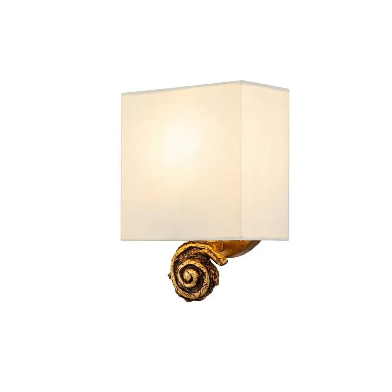 Aanbieding SWIRL Kleine wandlamp met linnen kap, afwerking in goudkleurige folie