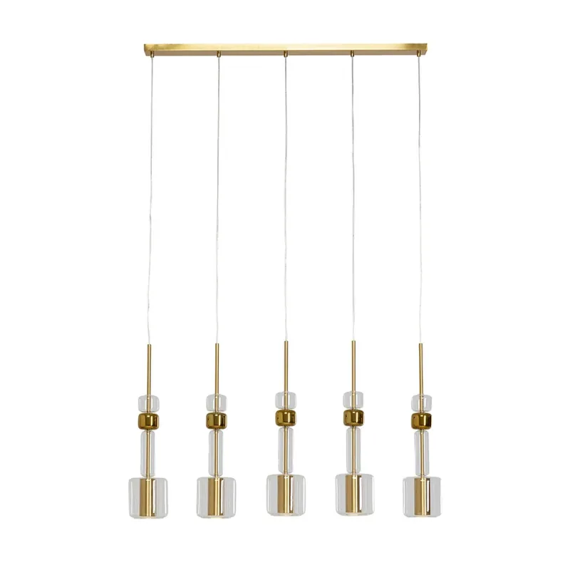 Op = Op Kare Candy Bar hanglamp, goudkleurig, staal, glas, 5-lamps.
