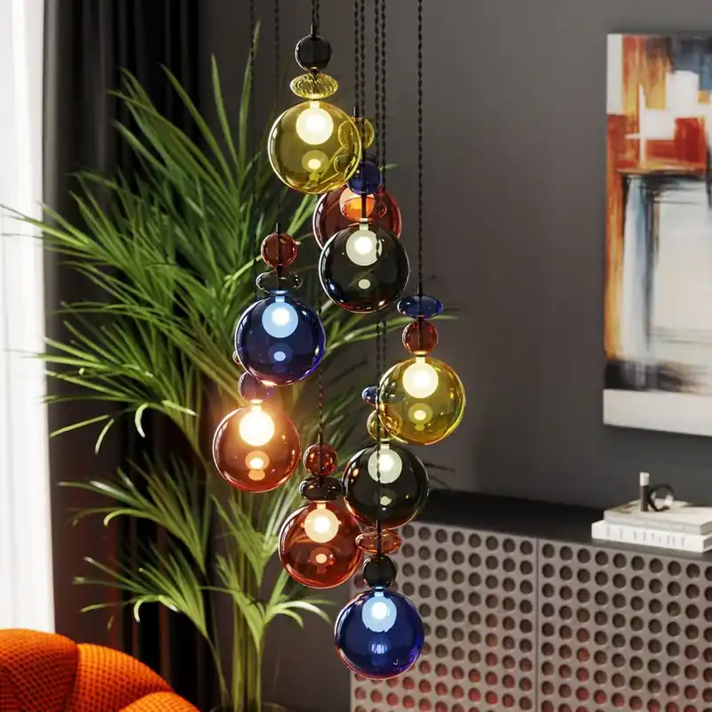 Kare Mazzo Nove hanglamp, meerkleurig glas, 9-lamps Seizoensaanbieding