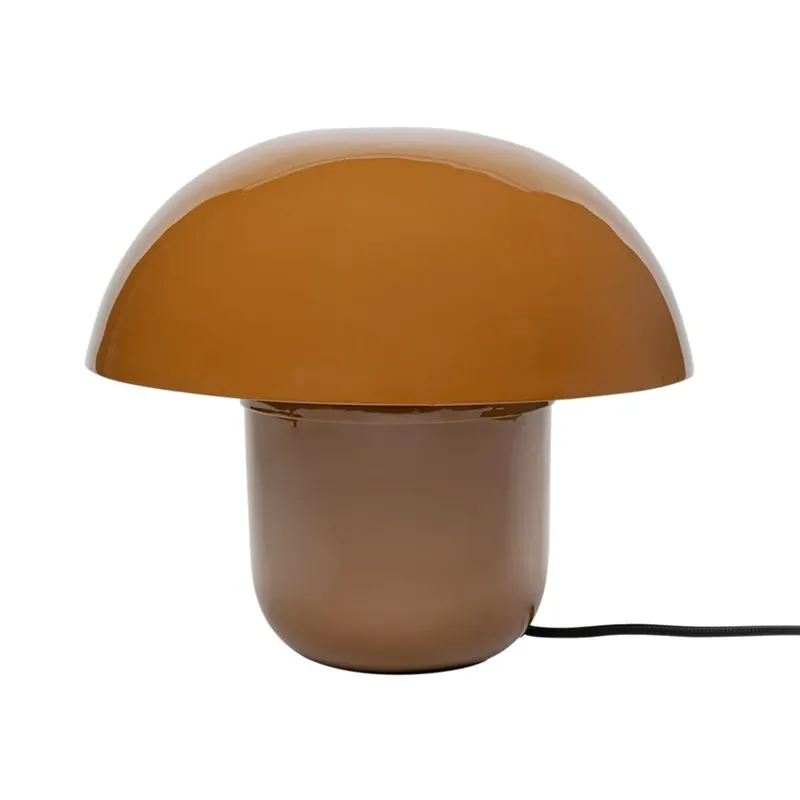 Kare Paddenstoel tafellamp, bruin, geëmailleerd staal Hoogte 27 cm Beperkte Voorraad