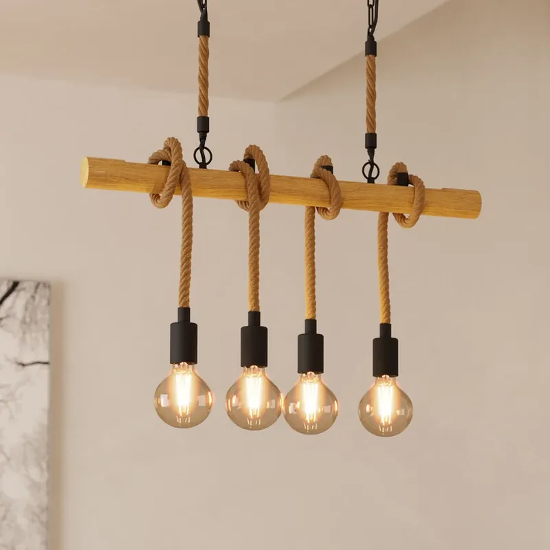 Youngstown hanglamp, lengte 70 cm, zwart/bruin, 4-lamps. Beste Prijs