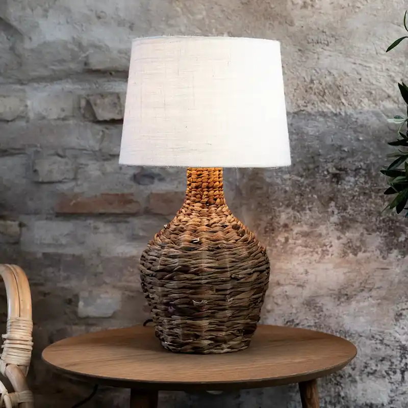 Tafellamp Paglia, naturel/wit, rotan/jute, hoogte 58 cm Exclusieve Aanbieding