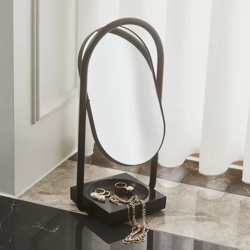 Lage Prijs AYTM Angui tafelspiegel, zwart, hoogte 35 cm, glas, marmer