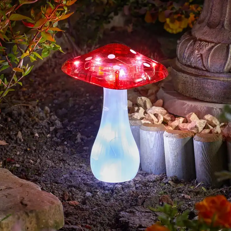 LED-zonnepaneel met grondpen Magic Mushroom, set van 3, rood/wit, IP44 Gereduceerde Prijs