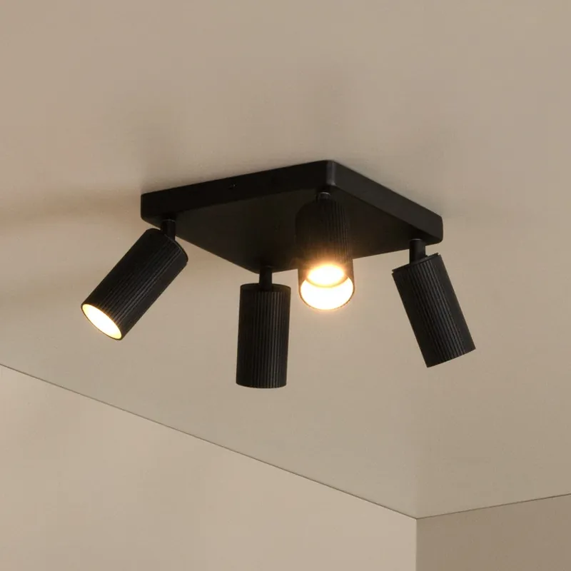 Actieprijs Plafondspot Clubs, zwart, 4-lamps, GU10, aluminium