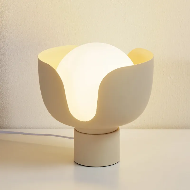 Korting Lindby Fiora tafellamp, beige, glas, metaal, Ø 20 cm