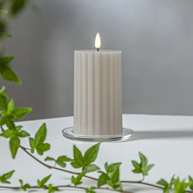 Beperkte Voorraad LED kaars Flame Stripe beige 15cm echte was op batterijen
