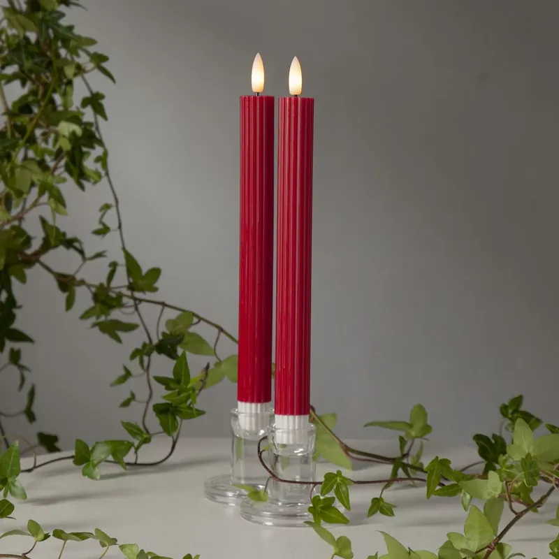 Hete Deal LED kaars Flame Stripe, rood, 25 cm, wax, batterij set van 2