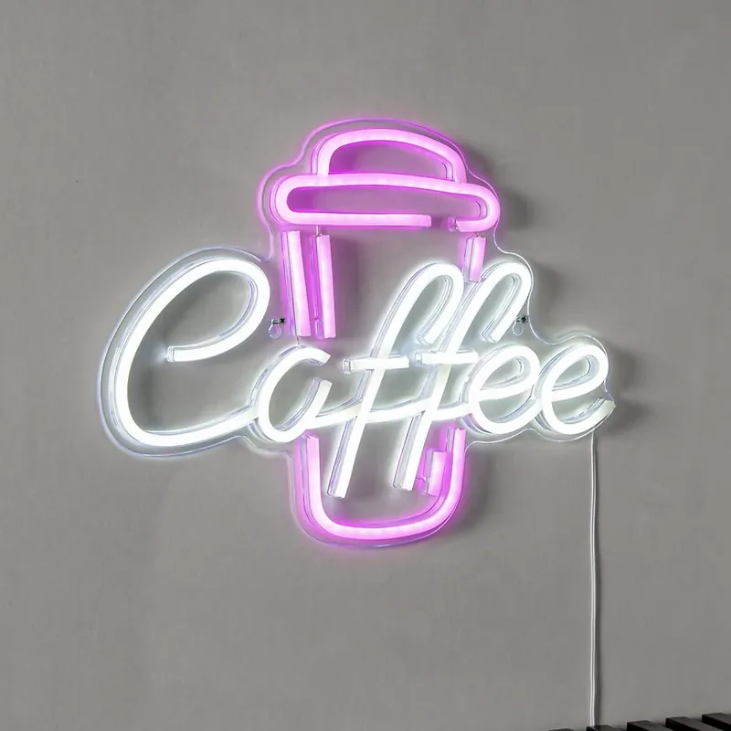Coffee LED wandlamp, roze/wit, plexiglas, 40 x 30 cm USB Gratis Retour