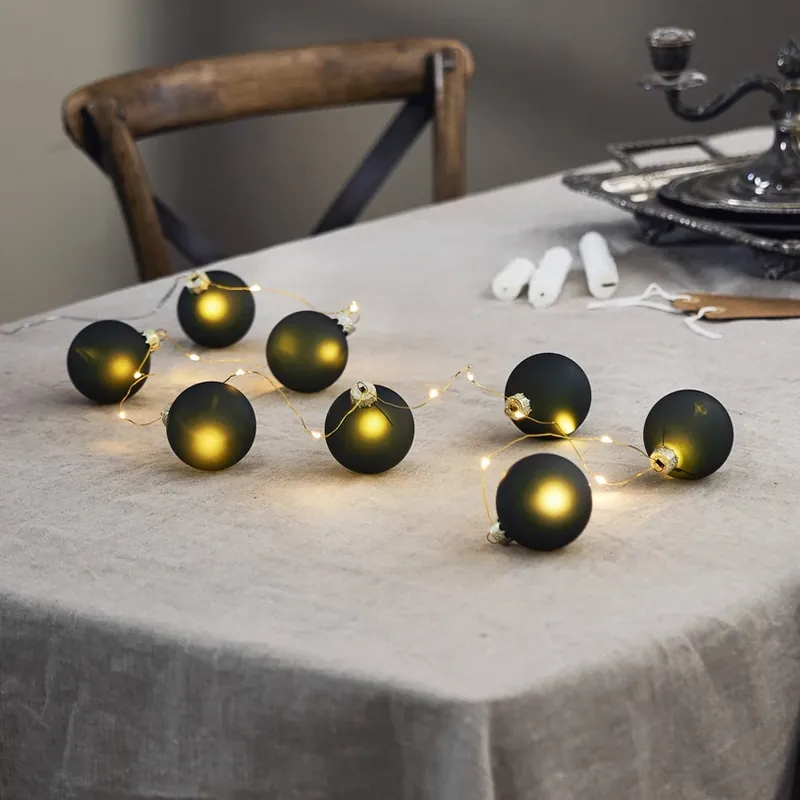Gratis Retour LED lichtketting Bliss, donkergroen, glas, 8-lamps batterij