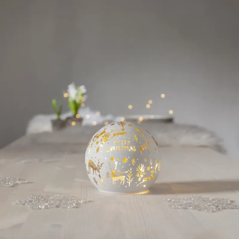 LED lichtbol Vrolijk kerstfeest Ø 12cm wit glas op batterijen Beste Prijs