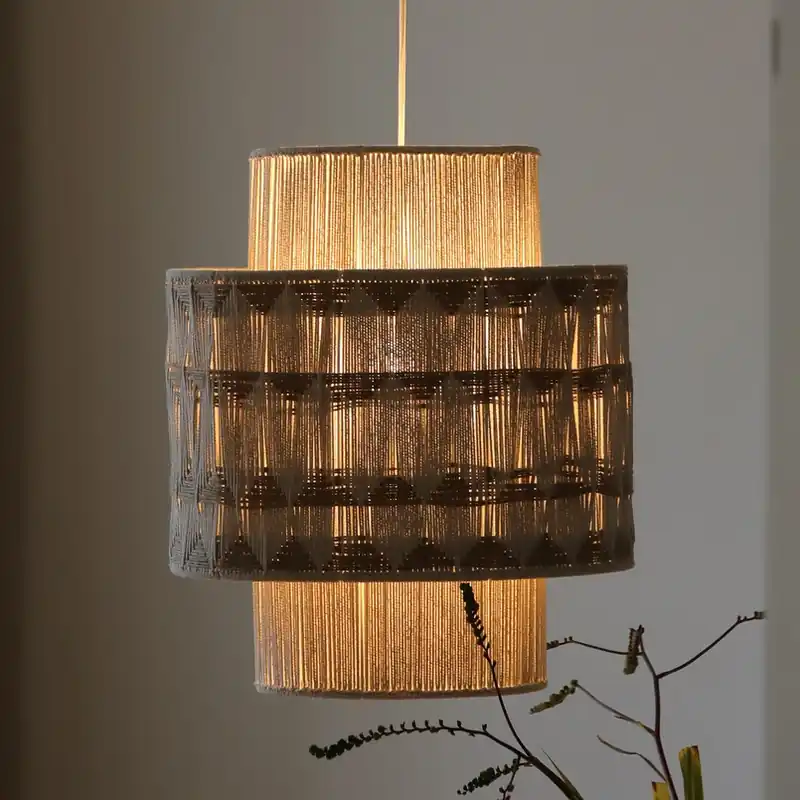 Populair Hanglamp Ano, Ø 45 cm, textiel, beige/bruin
