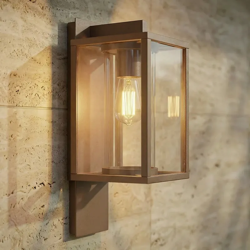 Lucande buitenwandlamp Ferda, fitting onderaan, bruin, IP44 Koop Online