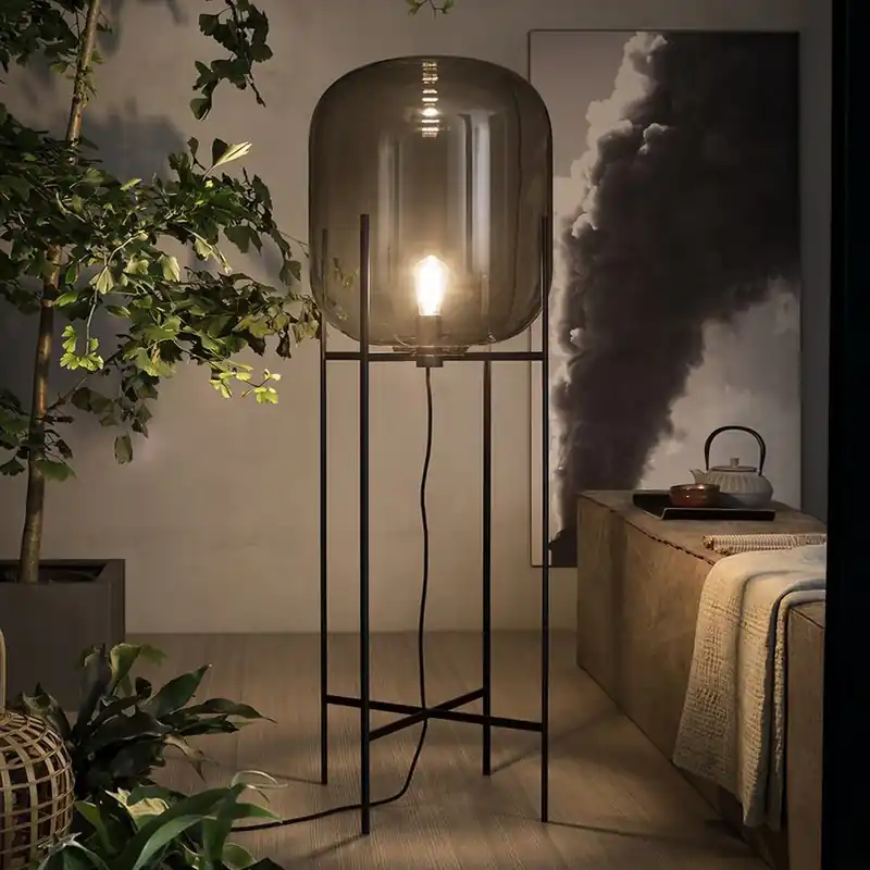 Hoge Kwaliteit pulpo vloerlamp Oda Big, rookgrijs/zwart, hoogte 140 cm
