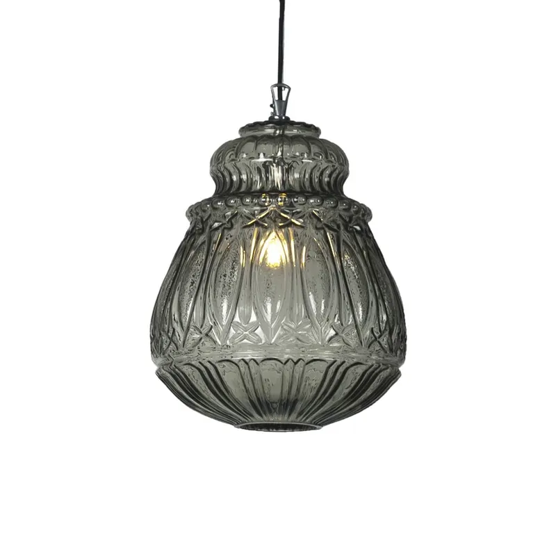 Goedkoop Karman hanglamp Ginger, rookgrijs, hoogte 37 cm, glas, E27