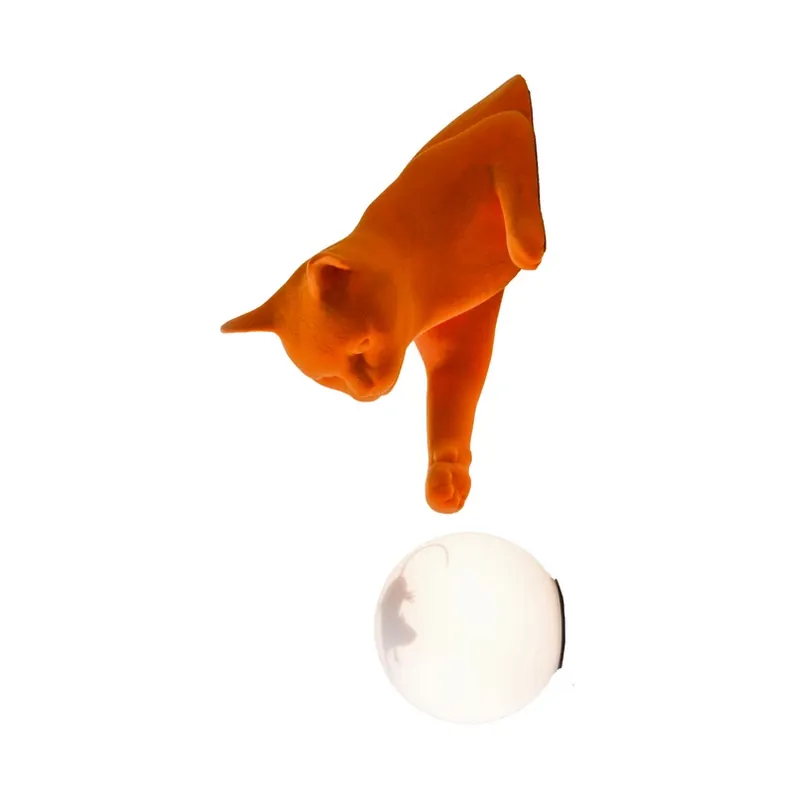 Merkproduct Karman wandlamp Maoo, keramiek oranje, glas, kattenbeeldje