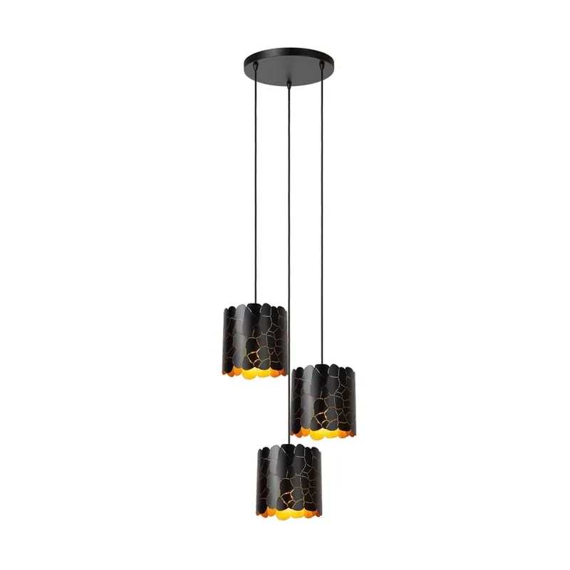 Almelo hanglamp, 3-lamps, rond, zwart/goud, metaal Voordeelprijs