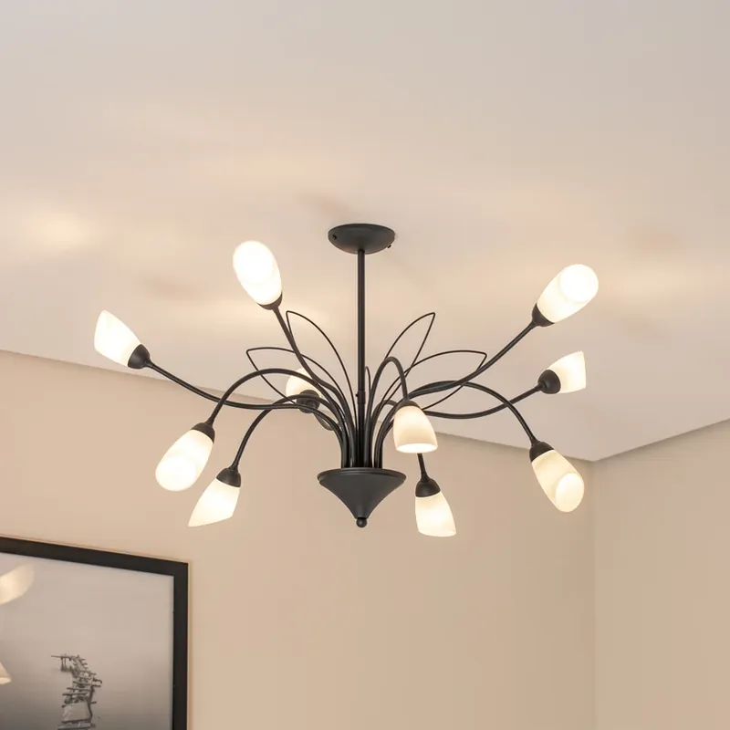 Flitsaanbieding Plafondlamp Gloriosa, glas, zwart, 10-lamps
