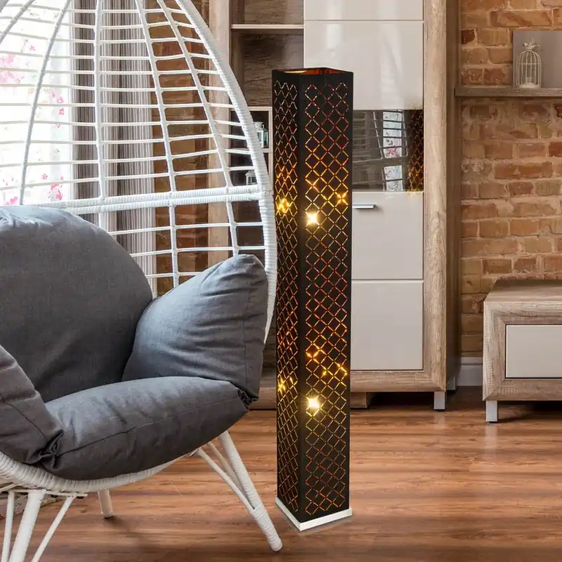 Aanbieding Clarke vloerlamp, zwart/goud blad, hoogte 118 cm, stof