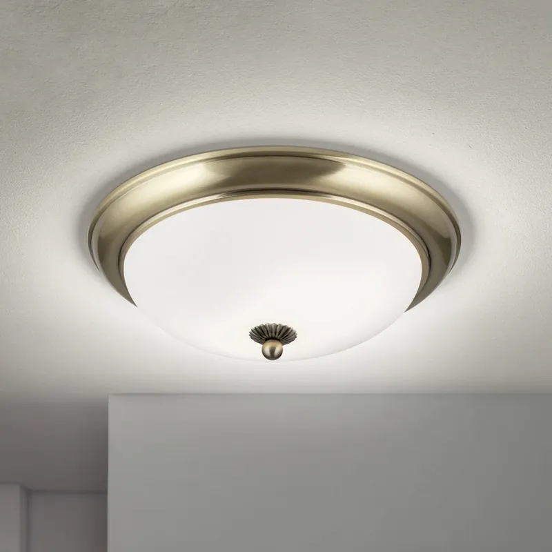 Empire plafondlamp, Ø 35,5 cm, antiek messing, mat opaalglas Goedkoop