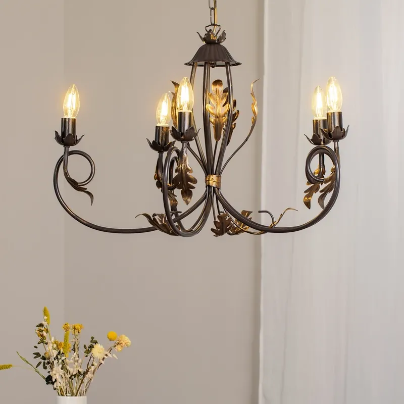 Aanbieding Kroonluchter Gretel, 5-lamps, bronskleurig, metaal, E14