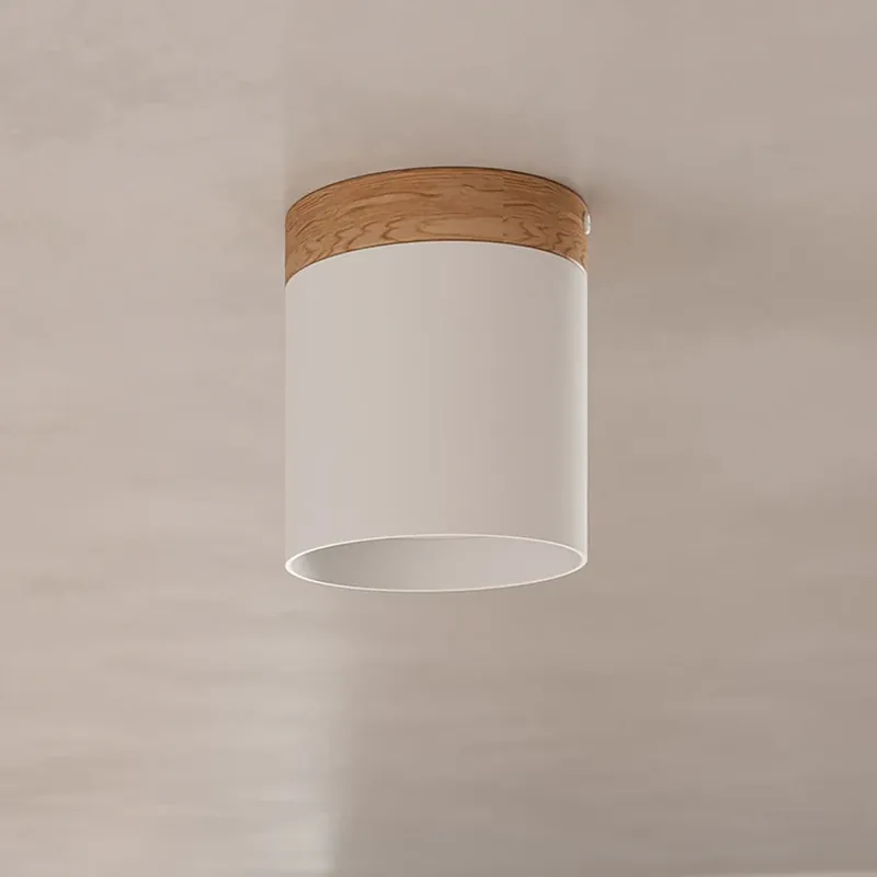 Plafondspot Rif, wit, Ø 12 cm, hout, aluminium Merkproduct