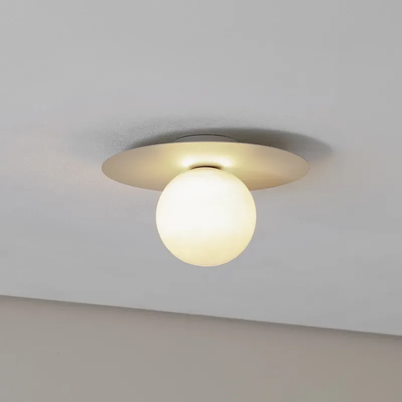 Tijdelijk Beschikbaar Plafondlamp Pixie, beige, glas, Ø 25 cm, bol, G9