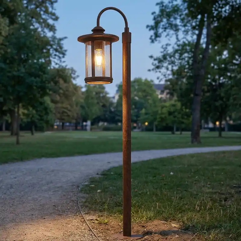 Rechtstreeks Van De Fabrikant Lindby tuinpadverlichting Zayn, roestkleurig, glas, hoogte 109 cm, IP65