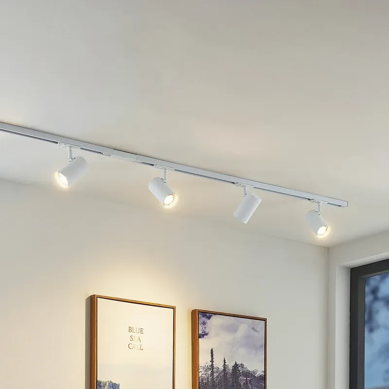 Betrouwbaar Railsystem Linaro, GU10, 4-lamps, wit, Ø 6 cm