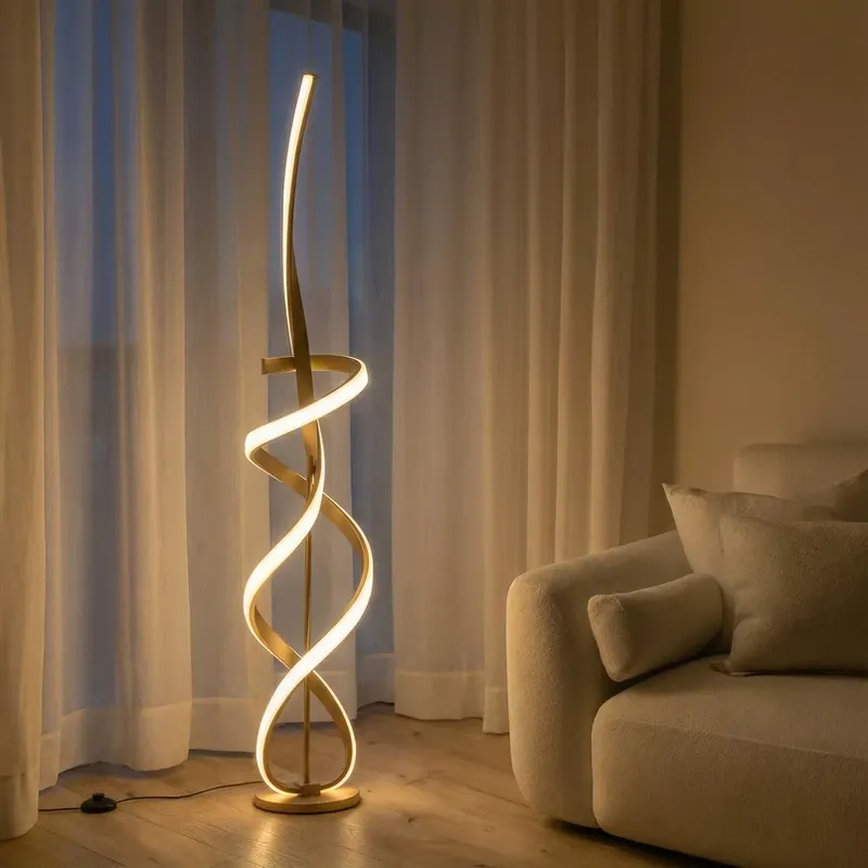 Shop Nu Kira LED vloerlamp, hoogte 140 cm, goudkleurig, metaal, 4000K
