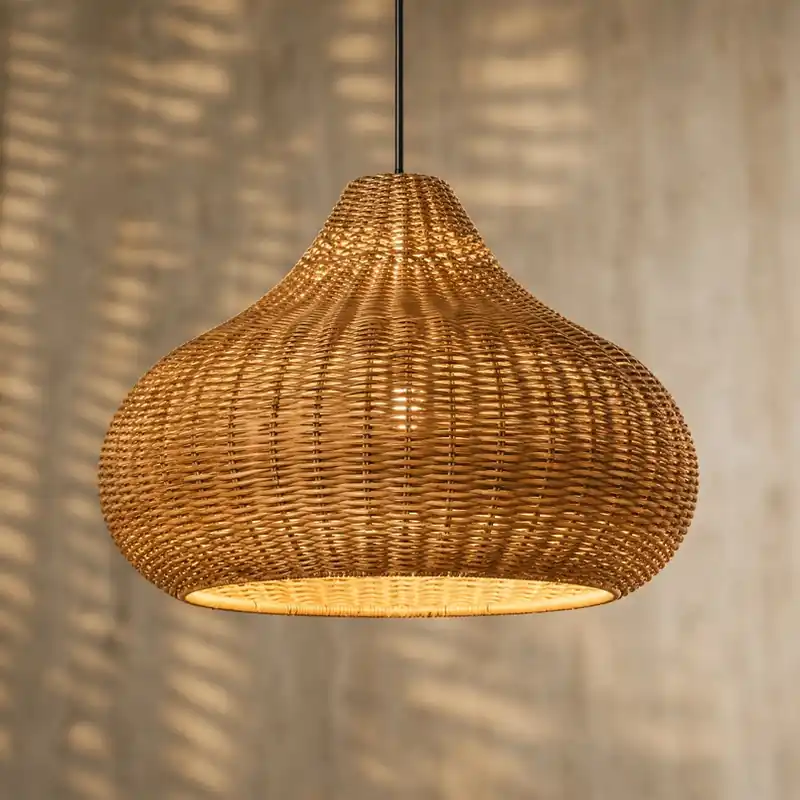 Lage Prijs Lucande buiten hanglamp Taniola, 1-lamp, beige, rotan, IP44