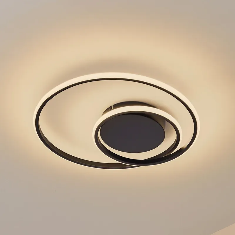 Superprijs Lindby LED plafondlamp Kyron, zwart, aluminium, dimbaar, Ø45cm