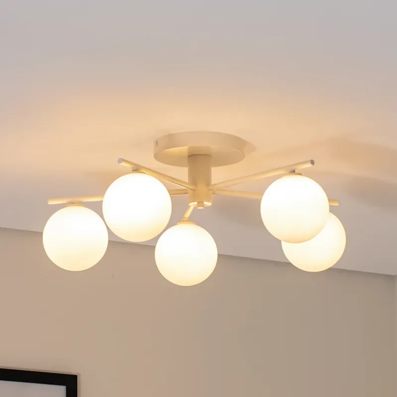 Weekendaanbieding Prato plafondlamp, crème, glas, 5-lamps