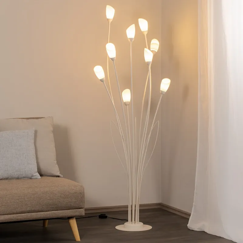 Vloerlamp Gloriosa, crème, glas, 9-lamps Beste Prijs