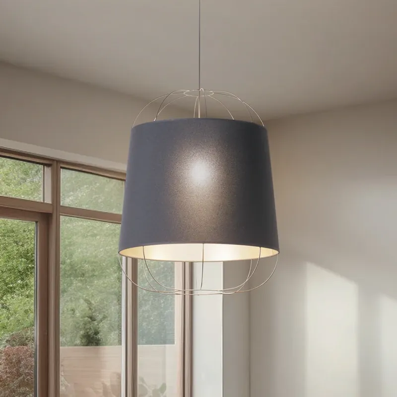 Lantern Medium hanglamp, zwart/goud, stof, E27 Actieprijs