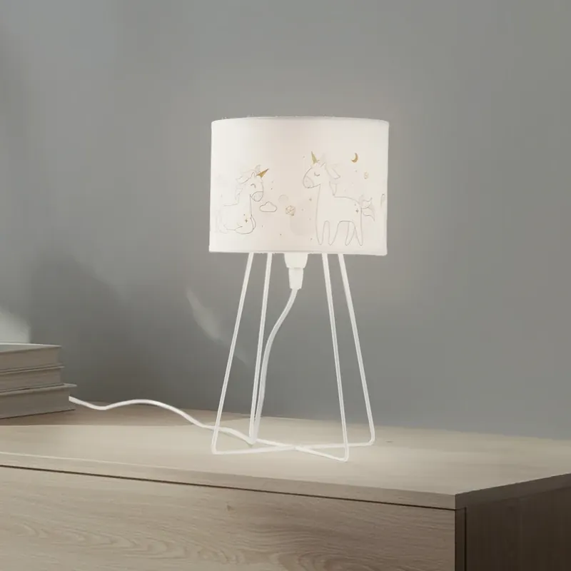 Mila tafellamp, stof, eenhoorns, E14, hoogte 32,5 cm Hete Deal